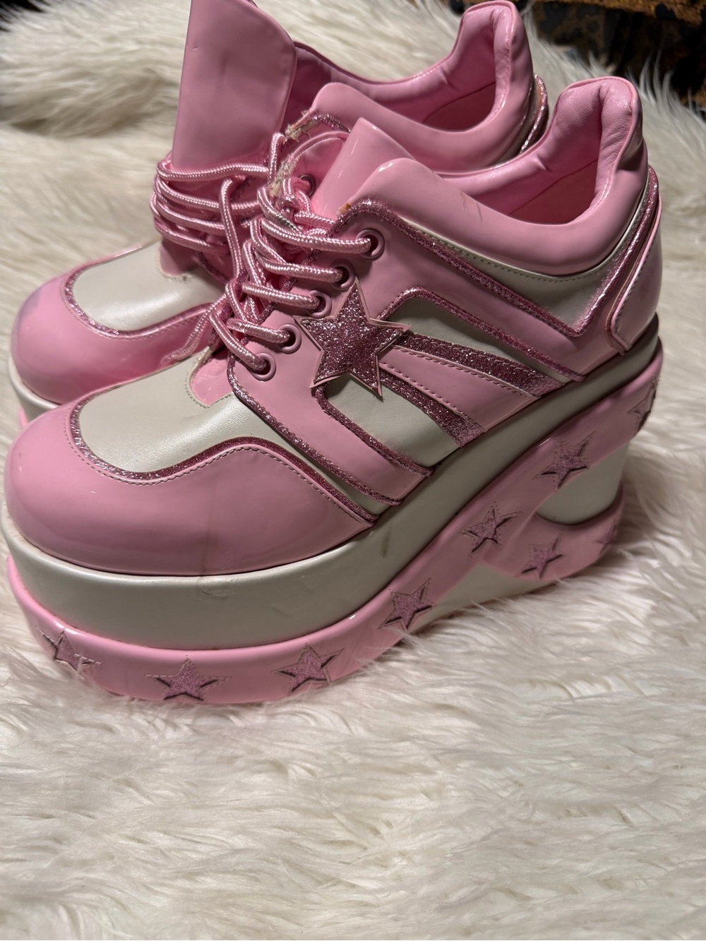 Sugar Thrillz Pink and Cream Star Platform Sneakers
